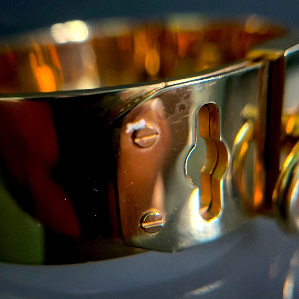 -Gold Tone Ring Hinged Clamper Statement Bracelet - image 8